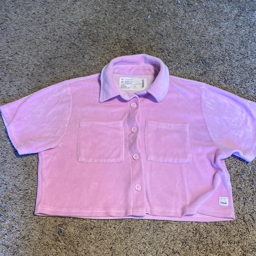Baby Pink Cropped fuzzy button up